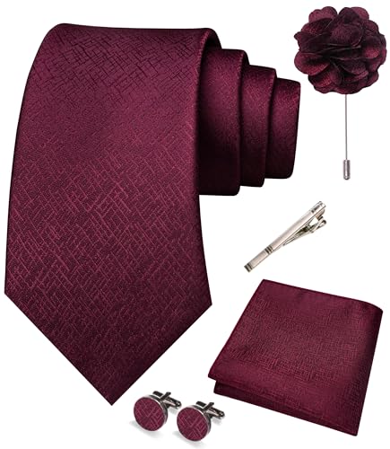 Image of JEMYGINS Mens Tie and Pocket Square,Lapel Pin,Cufflinks,Tie Clip Sets with Gift Box 5PCS