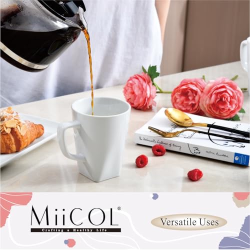Miicol 14-SQUARE Porcelain Coffee Mugs Set Of 6, Large Coffee Cups 14 Oz, White Tea Cups, Ceramic Mugs For Latte, Cappuccino, Milk, Cocoa, Square Bottom thumb #7