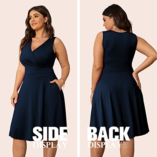 Image of POSESHE Womens Plus Size Dresses Sleeveless Wrap V-Neck Sundress Casual Summer Wedding Guest Cocktail Dress with Pockets