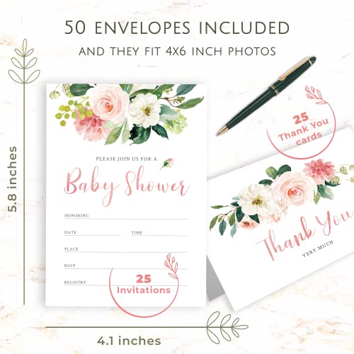 Hat Acrobat 25 Baby Shower Invitations For Girl Bundle With Envelopes And Baby Shower Thank You Cards - Including 25 Diaper Raffle Tickets And 25 Book Request Cards #TOP1