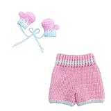 Yudanny Neugeborenes Baby Fotografie Foto Requisiten Outfits häkeln gestrickte Hosen + Boxhandschuhe Outfit Baby-Dusche-Geschenk (pink)
