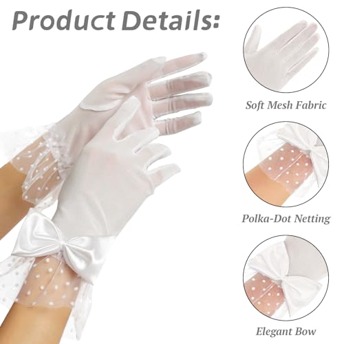 Lace Gloves Wedding Tea Party Gloves for Women, Bow Short Mitten Mesh Glove Evening Elegant Accessorie2