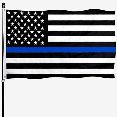 tnpun Thin Blue Line Police Flag 3x5 Embroidered Blue Lives Matter Flags Heavy Duty Stripe Police Flag Banner Vivid Color with 2 Brass Grommets 4 Rows of Stitches for Outdoor