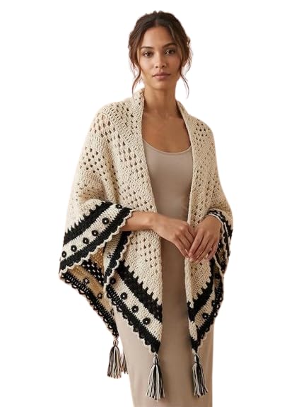 Pulp Beautiful Women Cream & Black Shawl | Hand Knitted | Warm Winter Wear | Hand Crochet with Love | For Office & College going | Pink Colour | Best Gift for Women-image-32