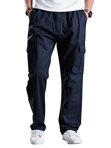 Lanesra Men's Boys Full Elastic Waist Casual Cargo Pants Relaxed Fit Lightweight Pull On Workwear Pant