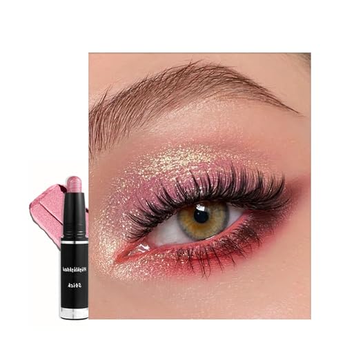 Rose Pearl Pink Shimmer Eyeshadow Stick, Bright Pink Color Pen, Metallic Mermaid Cream Eye Shadow Crayon, Pearlescent Glitter Eyeshadows Pencil, High Pigmented Eyeliner Smooth for Eyes Makeup