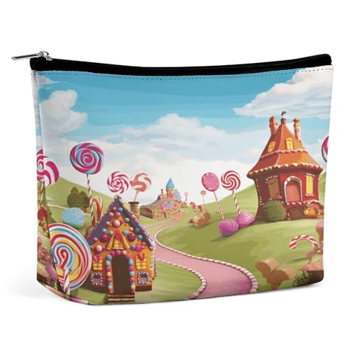 FekiLoot Candy Lane House Portable Zipper Pouch Purse Lightweight Small Makeupbag Gift Makeup Bag Wide-Open Travel Bag Organizer for Toiletry Make Up Cosmetic Bags for Women