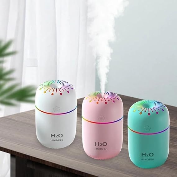 TASTORA USB Mini Humidifier with LED Lights, 3-in-1 H2O Cool Mist, Portable Desktop Design, Turquoise-image-2