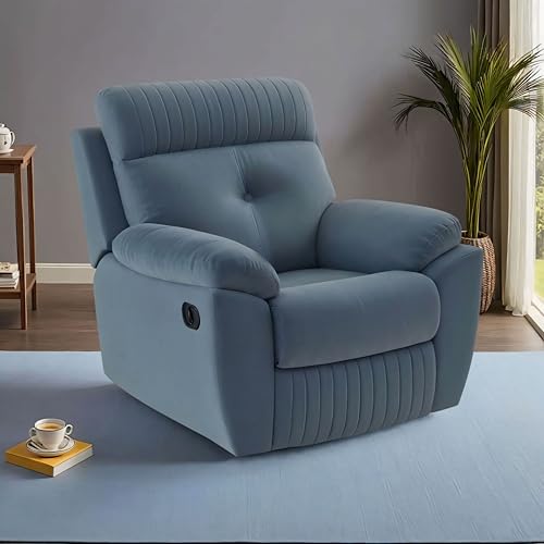 Image of Adorn India Premium Majestic 1 Seater Recliner Manual Sofa Chair | Grey Suede Velvet Fabric | Soft Padded Back Rest & Handrest | Living Room Recliner Chair | 3 Years Warranty