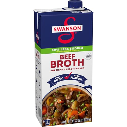 Swanson 100% Natural, 50% Less Sodium Beef Broth, 32 oz Carton