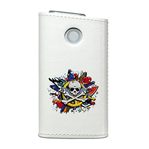 glo グロー グロウ 専用 レザーケース レザーカバー タバコ ケース カバー 合皮 ハードケース カバー 収納 デザイン 革 皮 ユニーク 骸骨 ドクロ イラスト 007659