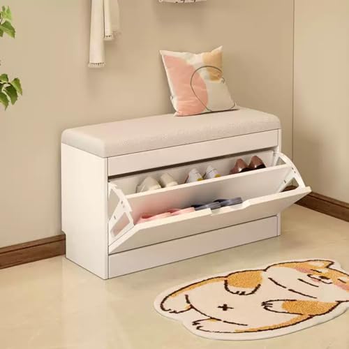 Bliajkswyr Estrecho 17 Cm Banco Zapatero Blanco Pasillo Multifuncional Armario Zapateros Baúl con Puerta abatible Estante De Pie Libre Asiento Acolchado para Entradas Dormitorios(White,50x24x46cm)