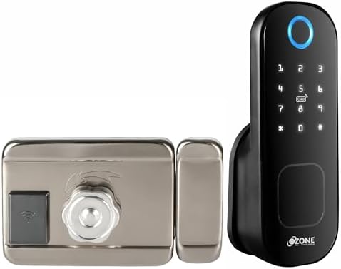 Ozone Smart Wi-Fi Rim Lock for Wooden & Metal Doors, 5-Way Access, OzoLife App, Fingerprint, Password, RFID Card, 20-65 mm Door Thickness, 2 Years Warranty (Black)