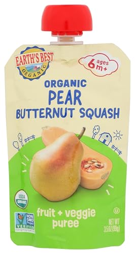Earths Best Organic Pear Butternut Squash Baby Food Puree, 3.5 Oz