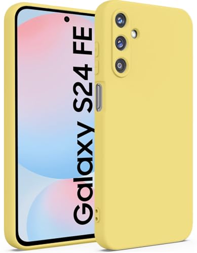 Image of DIZORO Microfiber Candy Case Compatible for Samsung S24 fe Smooth Touch Cushion Liquid Soft Silicone Gel Rubber Phone Cases Non-Slip Full Body Protective Shockproof Back Cover (Yellow)