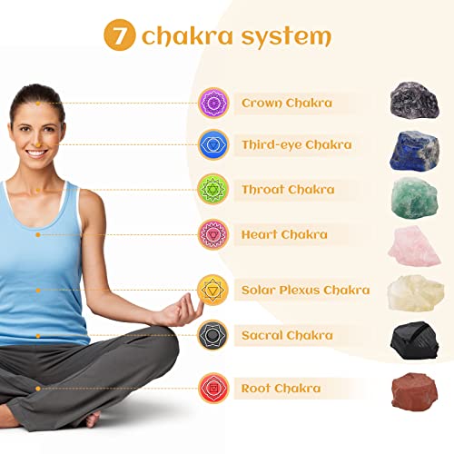 Therapeutic Crystals Set Embody 7 Chakra Stones, 7 Crystals Necklaces, Lava Bracelet, Moon crystal pendant necklace in Jewel Field, Actual Gem stones and Crystals Present Set for Witchcraft, Meditation, Yoga