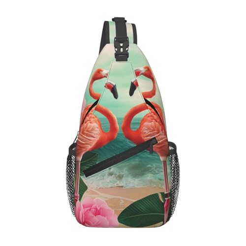 Sac à dos bandoulière noir imprimé flamants roses avec fermeture éclair école voyage