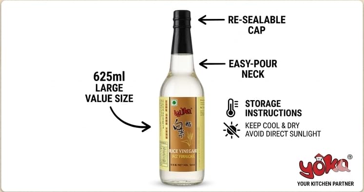 Yoka Pure White Rice Vinegar, the Essential Ingredient by febora foods, 625ml 3