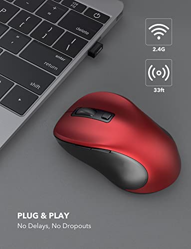 Trueque Wireless Mouse For Laptop, 2.4G Ergonomic Computer Mouse With 3 Adjustable Dpi Levels, Page Up & Down Buttons, Usb Mouse For Chromebook, Pc, Desktop, Notebook, Macbook (Red) #TOP1