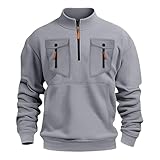 Pull de travail pour homme Generisch Pull pour homme sans capuche, pull de travail en polaire, pull d\'hiver à col montant, sweat-shirt à manches longues, couleur unie, tendance pour le travail, le fitness, l\'extérieur, gris, M