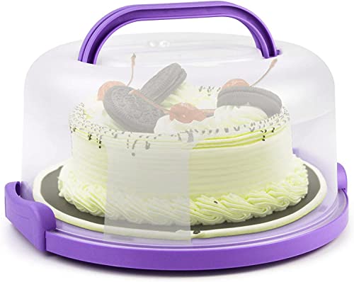 Zoofen Cake Carrier With Handle 10In Cake Stand Purple Cake Holder Cover Round Container For 10In Or Less Size #TOP1