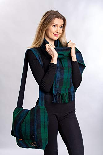 Patrick King Woollen Company Long Merino Wool Scarf with Pockets - Black Watch Fringed Plaid Oversized Scarf 10" x 69" for Men Women Made of Heavy Wool Warm Thick Durable2