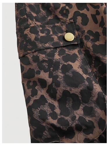 Verdusa Women's Plus Size Leopard Print Cargo Pants Drawstring High Waisted Wide Leg Baggy Trousers4