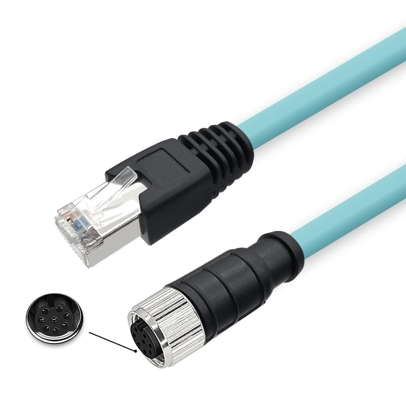 M12 to RJ45 Cat7 Ethernet Cable, 10Gbps 10 Gigabit, High Flexible PUR Jacket, Shielded Twisted Pair (STP) for Industrial Automation (8 Pin A-Code Female to RJ45, 3 Meter)