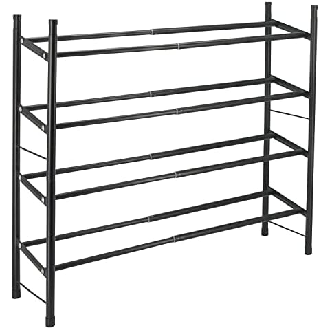 LNYZQUS 4-Tier Expandable Shoe Rack,Stackable Sturdy Shoe Shelf Shoes Stand,Metal Slim Closet Shoe Racks Organizer Adjustable Long Sneaker Rack For Closet Entryway-Black Cover