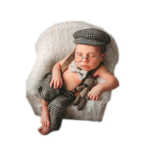 Coberllus Newborn Monthly Baby Photo Props Stripe Cool Boys Cap Rompers Photography (Brown) #TOP1
