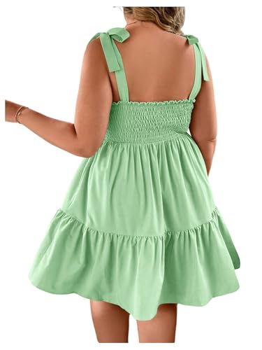 Image of Floerns Women's Plus Size Summer Knot Tie Shoulder Ruffle Straps Flounce Flowy Smocked Sundress Shorts Dress