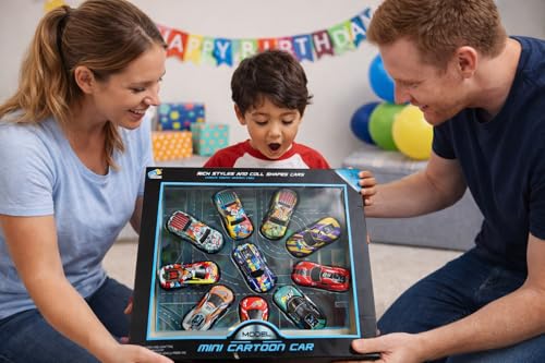 Image of Metal Car Pull Back Race Car Set - 10 Pcs Combo | Hot Wheels Set Style Sports Pack | Pull Back Race Cars & Police Cars | Die-Cast RC Look | Birthday Gifts for Kids (3+ Years)