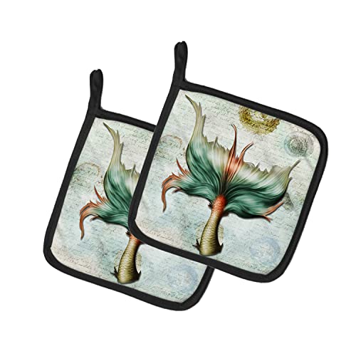 Caroline's Treasures SB3039PTHD Beach Mermaid Tail Pair of Pot Holders Kitchen Heat Resistant Pot Holders Sets Oven Hot Pads for Cooking Baking BBQ, 7 1/2 x 7 1/2
