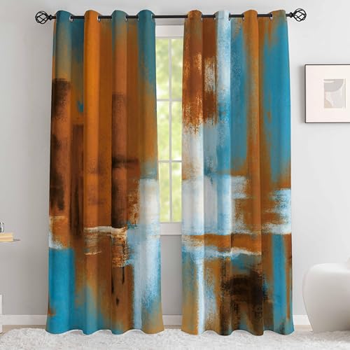Image of Asuexpect Rust Curtains 2 Panels Abstract Curtain Room Darkening Grommet Window Drapes Modern Decorative Window Treatments for Bedroom Living Room, 42x72 Inches