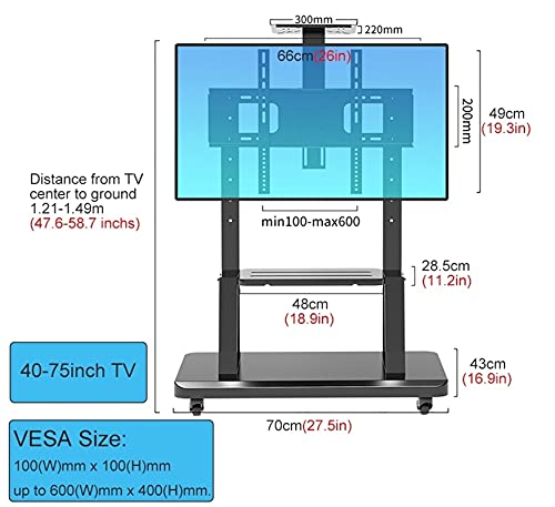 Soporte para TV de 55 pulgadas con almacenamiento y ruedas miniatura 2