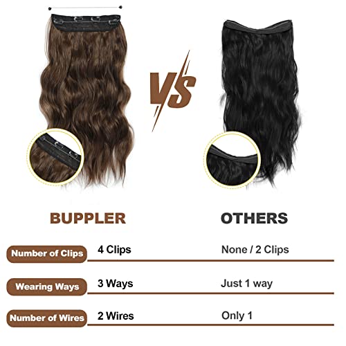 Halo Hair Extensions 20 Inch Invisible Wire Medium Brown Hair Extensions Adjustable Long Wavy Hair Extensions Synthetic Upgrade 4 Secure Clips In Hairpieces (Medium Brown) #TOP5