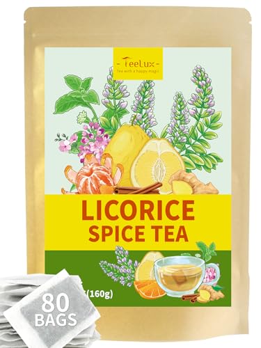 Image of TeeLux Licorice Spice Tea Bags, Licorice Root with Ginger & Cinnamon, Sweet & Spicy Taste, Caffeine Free, 80 Count