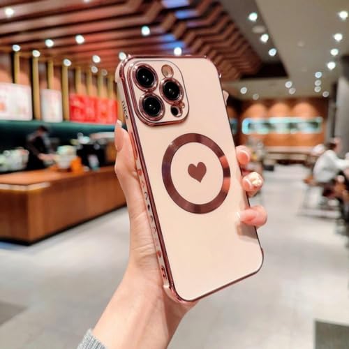 Coque magnétique pour iPhone 14 Pro Max avec placage de luxe et cadre cœur d'amour