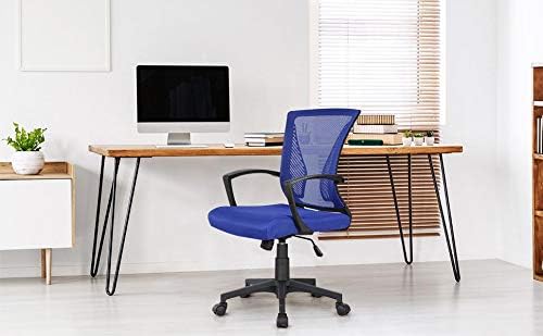 Yaheetech Adjustable Desk Chair Executive Computer Chair Ergonomic Office Swivel Chair with Comfy Lumbar Back Support Arms and Wheels for Home Work or Study Blue