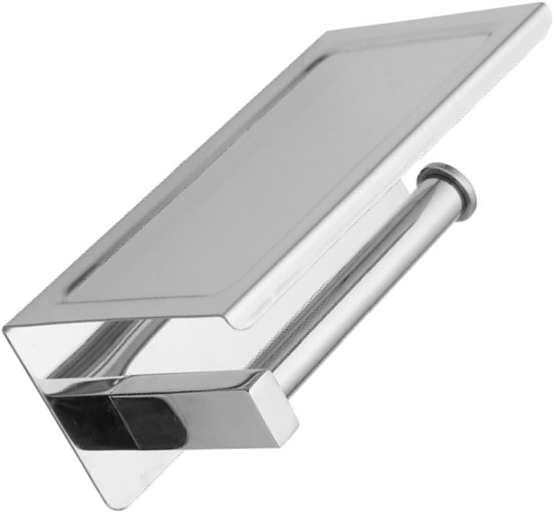 Stainless Steel Wall-Mounted Toilet Tissue Holder with Phone Shelf Adhesive and Screw Installation Bathroom Organizer Rack for Cellphones Wipes and Small Items
