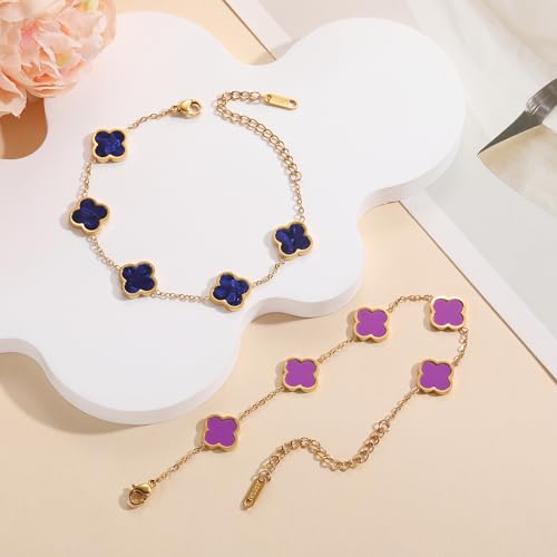 Image of AIPPK 18K Gold Plated Clover Lucky Bracelet for Women White /Black /Red /Green Flower Four Leaf Link Bracelets Trendy Jewelry Gifts for Women