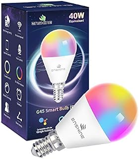 ENSHINE E14 Smart Bulb, LED Colour Changing and Switchable White WiFi Light Bulbs G45, Compatible with Alexa and Google Home, 5W(40W), 470 Lumens, No Hub Required (Packof 1)