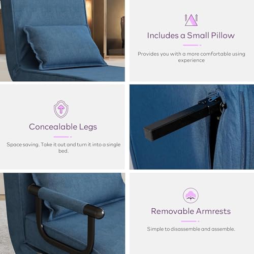 Image of TYBOATLE Sleeper Chair Bed Set of 2, Small Folding Sofa Bed, Azure Blue | Comfy, Small, Cozy, Convertible, 5 in 1, Adjustable Backrest, Side Pockets, Pillow, Small Spaces, Office, Dorm