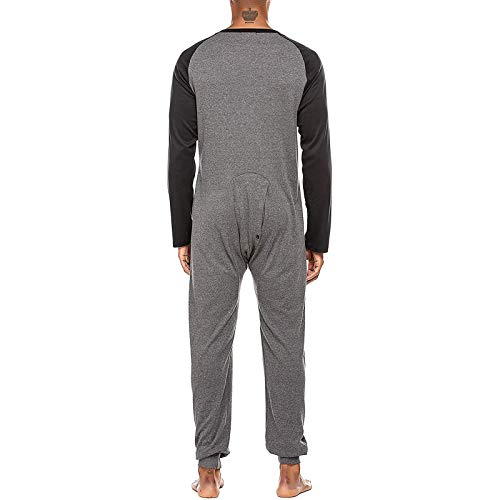 FEORJGP Mens Casual One Piece Pajama Button Down Homewear Pajamas Long Sleeve Thermal Union Suit Sleepwear Warm Pyjamas3