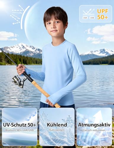 Niksa UV Shirt Kinder Langarm Schwimmshirt UPF 50+ Schnelltrocknend Rashguard für Jungen 6-16 Jahre Wassersport Badeshirt