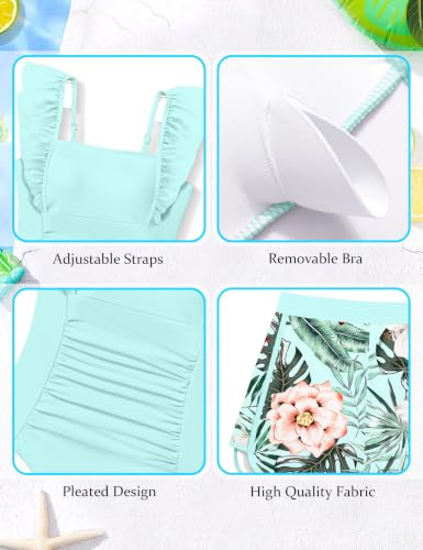 Image of NECIOUS Girls Swimsuit Ruffle Adjustable Straps One Piece Bathing Suit Solid Color Ruched Girls' Swimwear 9-16Y