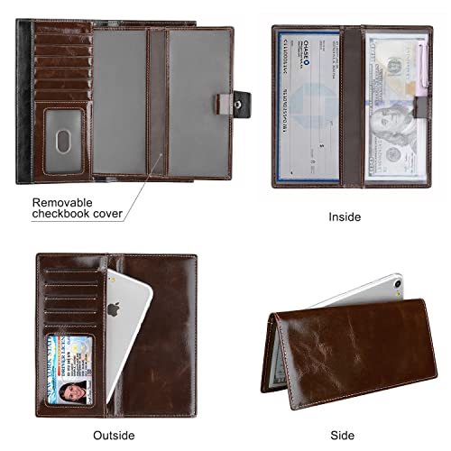 Itslife Women's Wallet Leather Rfid Blocking Large Capacity Genuine Clutch Checkbook Wallet Card Holder (Oilcoffee) #TOP3