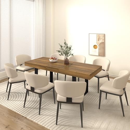 Image of 78.74 inch Extendable Dining Table for 6 8 10 Person, Farmhouse Expandable Dining Table Large Rectangle Wooden Expanding Table with Black Legs for Kitchen Dining Room Conference Small Space, Brown