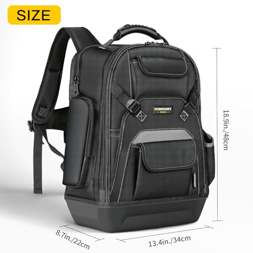 WINHUNT Tool Backpack for Men, Heavy Duty Tool Bag Backpack with Waterproof Molded Base, 23 Pockets Tool Storage Organizer Bag for Eelectrician Construction Work, Black - Image 2