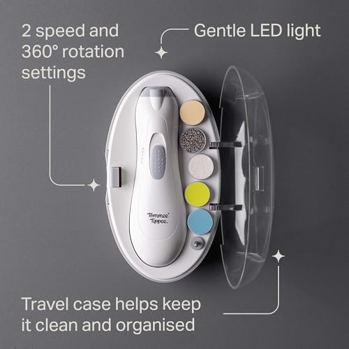 Tommee Tippee Electric Baby Nail File, with Six Filing Heads for Baby and Adult Use, Infant Nail Clipper with LED Light and Adjustable Speed and Direction Settings - Image 5